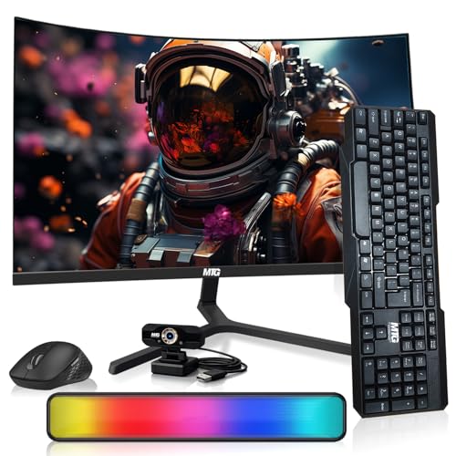 Lalovin MTG 24インチ カーブゲーミングモニター - フルHD 1080P、フレームレスデザイン、ローモーションブラー、VESAマウント、HDMI/DP/オーディオ/USBポート、ウェブカメラと有線キーボードとマウスのコンボ付き 家庭やオフィス用