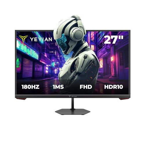 YEYIAN 27インチ ゲーミングモニター 1080P FHD 180Hz 1ms 16:9 フラット IPS ウルトラスリムパネル 97% sRGB 1000:1 コントラスト比 178°視野角 HDR 10 HDMI 2.0 Freesync & G-Sync対応 チルト調整 YMF-IPF27-G1