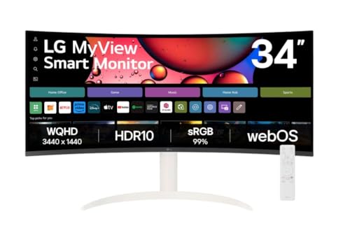 LG スマートモニター MyView Smart Monitor 34SR65QC-W 34インチ/3440×1440/100Hz/webOS/sRGB 99%/HDR/アンチグレア/Miracast/AirPlay 2/3年安心・無輝点保証