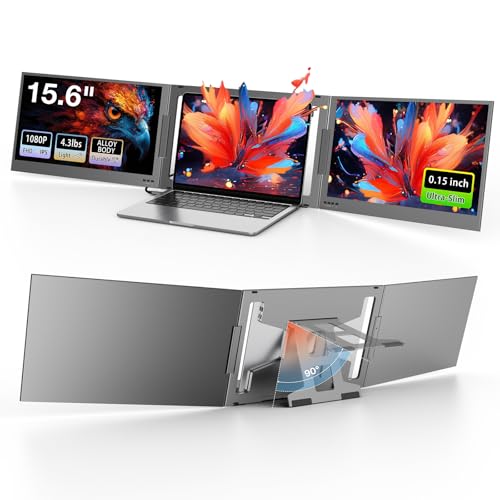 QQH ノートパソコン画面エクステンダー 15.6インチ トリプルポータブルモニター ウルトラスリムFHD IPSディスプレイ搭載ノートパソコン用 USB-C ワンケーブルトラベルモニター 2画面用 12~16インチのノートパソコン用拡張スクリーン (ドライバーが必要) Z80A