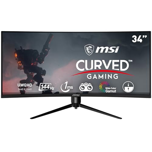 MSI Optix MAG342CQR 1500R 曲率 21:9 アスペクト比 ナローベゼル 1ms 3440 x 1440 (UWQHD) 144Hz リフレッシュレート チルト/スイベル/高さ/ピボット調整 34インチ AMD Freesync ゲーミングカーブモニター、ブラック
