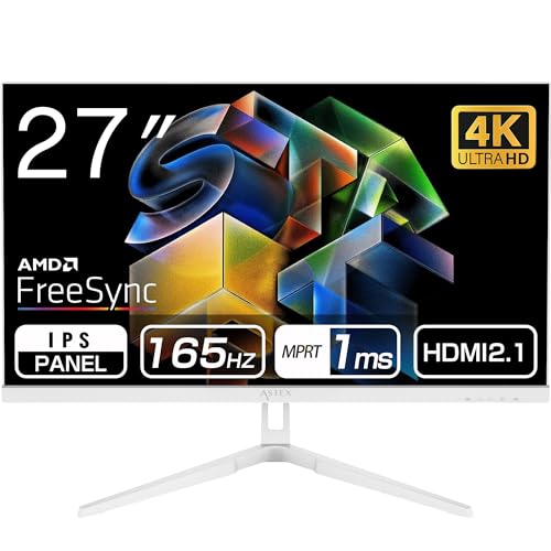ASTEX 4k ゲーミングモニター 27インチ 165Hz HDMI2.1/DP1.4対応 UHD 3840x2160 AMD FreeSync 広視野角 1ms ベゼルレス ブルーライトカット フリッカーフリー 壁掛け対応 非光沢 PC/ゲーム/事務作業に最適