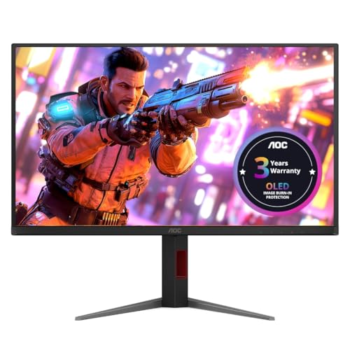 AOC 【国内正規品】AOC QD-OLEDゲーミングモニター 26.5インチ, QHD@280hz, 応答速度0.03ms(GtG), 有機EL, 輝度1000cd/m²、HDMI2.1x2/ DP1.4x1, HDR TrueBlack 4000認証, 量子ドット技術, 高さ調節, 横縦回転, 3年保証, G-Sync Compatible Q27G4ZD/11