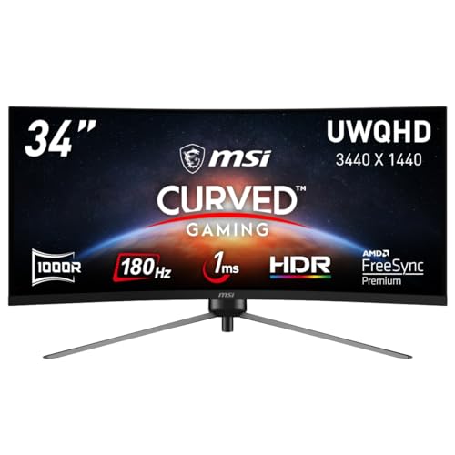 MSI MAG345CQR 34インチ UWQHD 3440 x 1440 コンピューターモニター 180Hz HDMI 1ms ブラック