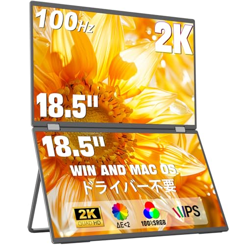 InnoView デュアル モバイルモニター 18.5インチ 2K 2560x1440 100Hz トリプルモニター 100% sRGB ΔE<2 300nits ドライバー不要 折りたたみ式デュアルディスプレイ QHD モバイルディスプレイ 自動回転315° 非光沢IPSパネル フル機能Type-C 標準HDMI 壁掛けに対応 自立スタンド（PC・Mac対応） PM809