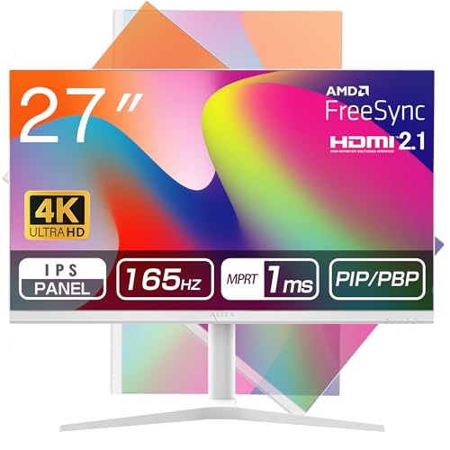 ASTEX ゲーミングモニター 27インチ 4K 165Hz モニター フルアジャスタブルスタンド 昇降/スイーベル/ピボット/チルト対応 IPSパネル PCモニターAMD FreeSync PIP/PBP HDMI 2.1 ノングレア ベゼルレス 壁掛け対応 家庭用 ビジネス用