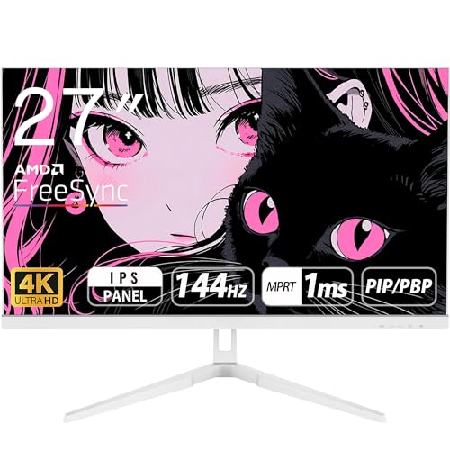 ASTEX 27インチ ゲーミングモニター 4K UHD 144Hz IPSパネル HDR対応 HDMI2.1/DP1.4 1ms MPRT PIP/PBP機能搭載 内蔵スピーカー付き ノングレア フリッカーフリー ブルーライト低減 三辺ベゼルレス チルト調整 VESA壁掛け対応 白