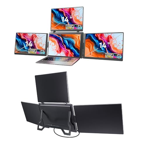 Acogedor 14 インチ ラップトップ スクリーン エクステンダー、1200P FHD ポータブル クアッド モニター、ケーブル 1 本付き 12 ～ 16.5 インチのラト用 3 ディスプレイ (米国プラグ) Ac69yjiakdo4-11