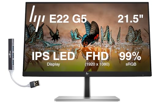 ME2 MichaelElectronics2 HP 22インチ FHD IPSモニター 応答時間5ms、アンチグレア、ちらつきなし、VESAマウント(100 x 100mm)、ディスプレイポート、HDMI & Dockztorm USBポートエクスパンダー、ブラック/シルバーカラー HP 22" FHD