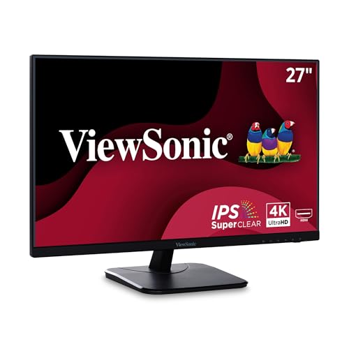 ViewSonic VA2756-4K-MHD 27インチ IPS 4Kモニター 超薄型ベゼル、HDMI、DisplayPort、VGA入力 自宅やオフィス用 ブラック