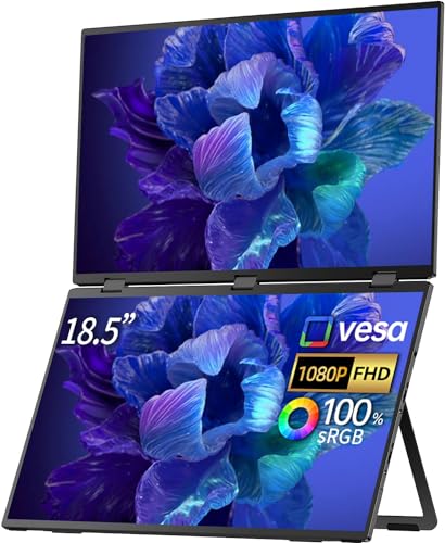 SIBOLAN 18.5インチ FHD 1080P デュアルポータブルモニター 100%sRGB ノートパソコン画面エクステンダー 330°画面調整 & 135°スタンド VESAマウント可能 USB-C/HDMI ノートパソコン/Windows用トラベルモニター S3-185BCS