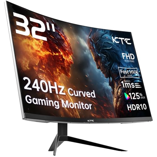 KTC 32インチ 湾曲ゲーミングモニター 240Hz 1500R 1080P 125% sRGB 1ms Freesync/G-sync HDR10 HDMI/DP/USBポート VESA チルト調整可能 Xbox/PS5/Switch ブラック