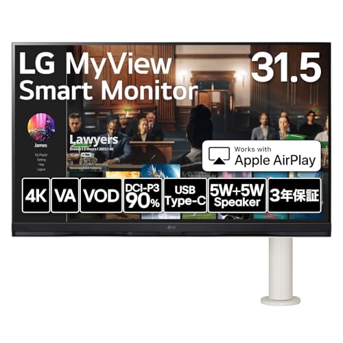 LG 【VGP2023 Summer 企画賞/金賞】32SQ780S-W/LG スマートモニター/SMART Monitor / 31.5インチ 4K(3840×2160) / webOS22搭載 / VA/アンチグレア/AirPlay 2 / USB Type-C､eARC対応HDMI/エルゴノミックアーム/チルト､ピボット､スイベル､高さ調整対応/チューナーレステレビ/ 3年安心・無輝点保証