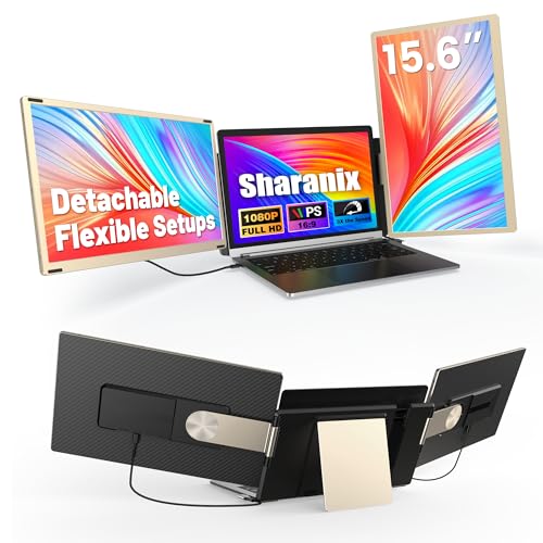 sharanix ノートパソコン画面エクステンダー 15.6インチ 取り外し可能 トリプルポータブルモニター 1080P FHD IPSディスプレイ 頑丈で耐久性 USB-C/HDMI プラグアンドプレイモニターエクステンダー Mac/Win/Android用 13~17インチのノートパソコンに対応 S6