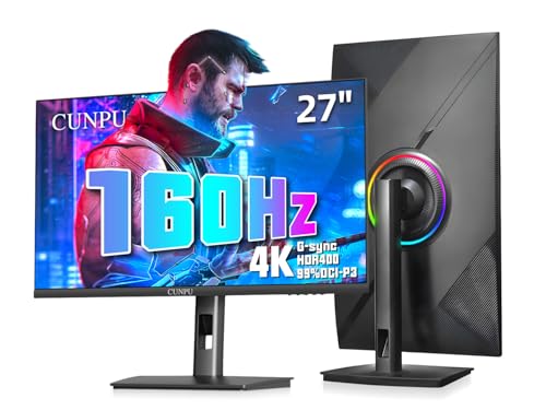 CUNPU 27インチ 4K 144/160Hz ゲーミングモニター UHD 3840x2160 高速IPSパネル PCモニター 135%sRGB HDR400Nit Freesync & G-sync PS5 Xbox 4K 120Hz対応 HDMI 2.1 DP 1.4 高さ/垂直調整 S027/32/34ES