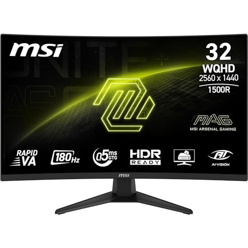 MSI MAG 321CQF E18 32インチ 2560 x 1440 (QHD) ゲーミングオフィスモニター 180Hz アダプティブ同期 HDR対応 HDMI VGAポート VESAマウント可能 チルト 4面スリムベゼル 0.5ms ブラック