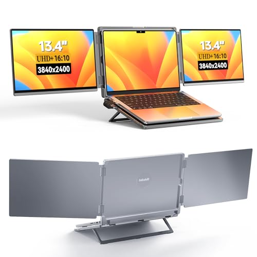 Intehill モバイルモニター 2画面 4K トリプルモニター 13.4インチ 非光沢IGZOパネル 3840x2400 折りたたみ ディスプレイ HDR対応 sRGB100%広色域 500nits高輝度 Macbook/ノートPC対応デュアルディスプレイ LR13U