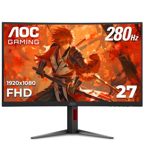 AOC C27G4ZH 27インチ カーブフレームレス超高速ゲーミングモニター FHD 1080p 0.3ms 280Hz HDMI/DP 高さ調節可能 3年間のデッドピクセル保証 ブラック Xbox PS5 Switch対応