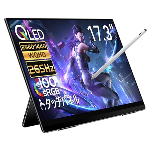 EHOMEWEI モバイルモニター 265Hz 2K 17.3インチ QLED Switch 2 ドック不要 ポータブルモニター タッチペン対応 ペンタブ ゲーミングモニター ポータブルモニター 2560x1440 FreeSync 軽量 薄型スピーカー内蔵 iPhone/PS4/PS5/XBOX/Switch2/PC/Mac対応 ケース付 メーカー3年保証 RQHG-173PW