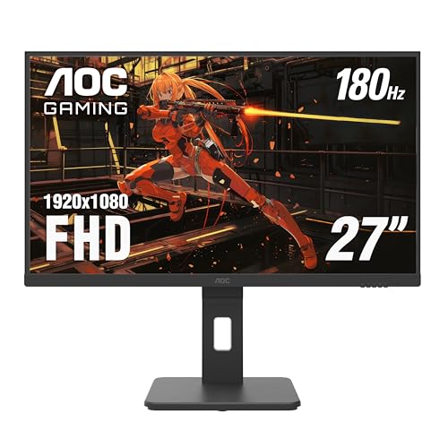AOC 27G15 27" Gaming Monitor, Full HD 1920x1080, 180Hz 1ms, Adaptive-Sync, HDR10, 1 x Display Port, 1 x HDMI 2.0, Pivot & Height Adjustable, Xbox PS5 Switch Compatiable, 3-Year Zero-Bright-Dot