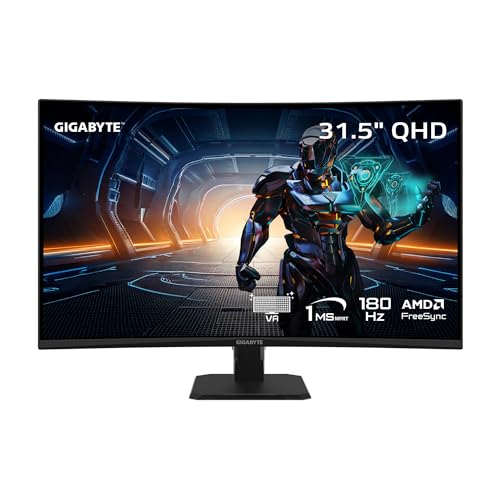 GIGABYTE GS32QCA 31.5インチ WQHD(2560x1440) ゲーミングモニター 180Hz 1ms(MPRT) 1500R 湾曲VAパネル