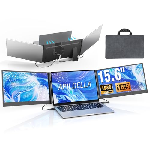APILDELLA 15.6インチ トリプルノートパソコン画面エクステンダー 1080P FHD ポータブル デュアルモニター ノートパソコン USB C HDMI モニター 拡張 プラグアンドプレイ トリプルディスプレイ P7