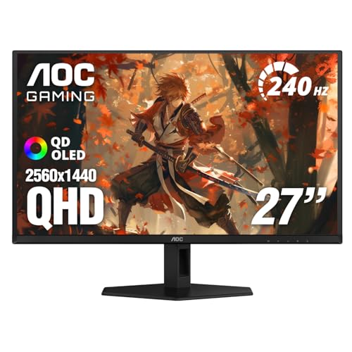 AOC Q27GAZD 27インチ QD OLED ゲーミングモニター QHD 2560×1440 240Hz 0.03ms HDMI 2.0×1 ディスプレイポート×1 G-Sync対応 コンソールゲーム対応 3年間のゼロブライトドット