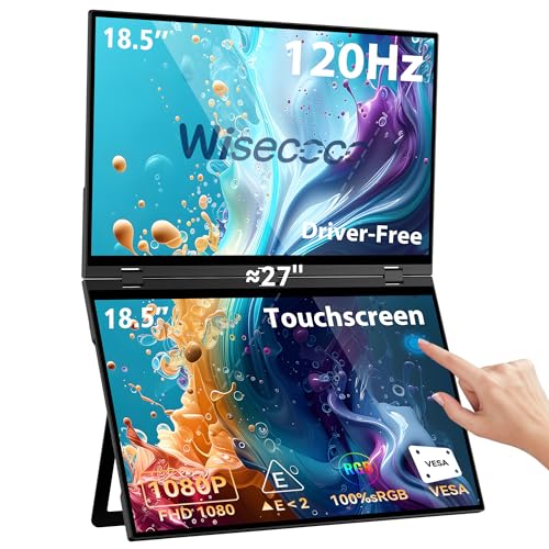 wisecoco 18.5インチ 120Hz FHD 1080P タッチスクリーン デュアル トリプル ポータブル モニター IPS USB-C HDMI HDR セカンダリ ディスプレイ 折りたたみ式 ノートパソコン PC ゲームモニター 100% sRGB Windows Mac Android プラグアンドプレイ フリップ S8+ 18.5" Touch Screen