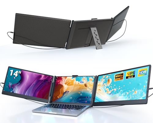 Ygretyrjh ノートパソコン画面エクステンダー 14インチ トリプルポータブルモニター ノートパソコン用 1080P FHD IPS スクリーンエクステンダーモニター 13インチ~17インチ用 トラベルモニター Mac/Windows/Chrome用 内蔵スピーカー A2