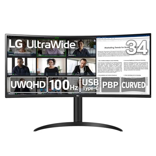 LG ウルトラワイドモニター 34WR55QC-B / 34インチ / UltraWide / 3440×1440 / 曲面 / 100Hz / FreeSync/アンチグレア / HDR10/ USB Type-C(USB PD65W) / DisplayPort/HDMI×2 / チルト対応 / 3年安心・無輝点保証