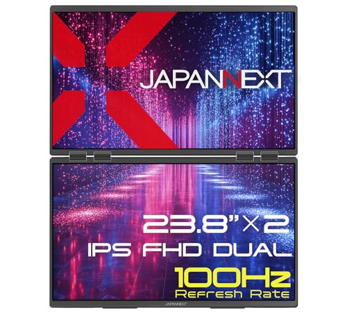 JAPANNEXT 23.8インチ IPSパネルx2搭載 フルHD(1920x1080)解像度 大型デュアルモバイルモニター JN-DMD-IPS238F-C4 miniHDMI USB Type-C 3画面拡張 接続表示(実質32インチ) 最大45W給電 オートフリップ 自立式キックスタンド搭載 【2年保証】