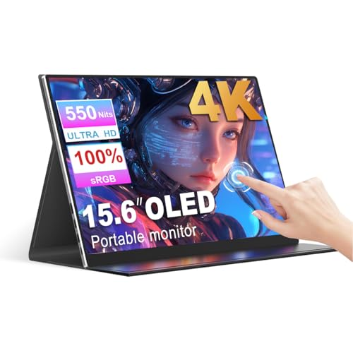 SIBOLAN 18.5インチ フルHDポータブルモニター スマートカバー&HDR、USB-C、HDMI接続付き - ノートパソコン、PC、電話、Mac、ゲーム、旅行に最適 (156OLED)