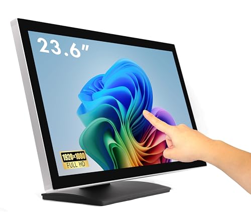 ANGEL POS 23.6インチ 商用グレード メタルハウジング 静電容量式LED 静電容量式マルチタッチ HDMI VGA モニター 16:9 ディスプレイ 1920 x1080 防滴タッチスクリーン、工業用、オフィス、小売、レストラン 23.6-PRO
