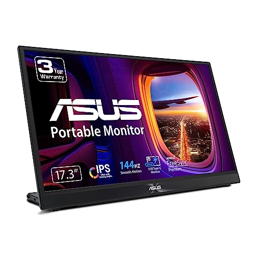 ASUS (MB17AHG ZenScreen 17インチ 1080P ポータブルUSBモニター - フルHD IPS、144Hz、USB Type-C、FreeSync Premium、アイケア、L字型キックスタンド、三脚取り付け可能、HDMI、FSC認証、3年保証、ブラック