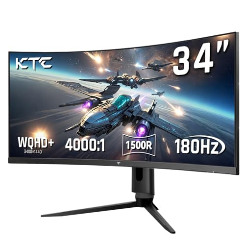 KTC 34インチウルトラワイドモニター、165Hz WQHD 3440X1440 カーブゲーミングモニター、1500R PCモニター、HDR、FreeSync&G-Sync、HDMI、DisplayPort、VESA、チルトスイベル高さピボット調整、H34S18S