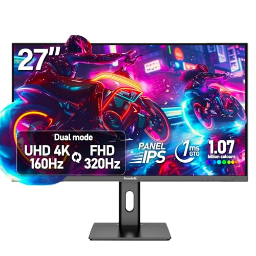 Gawfolk 27インチデュアルモードゲームモニター-3840 x 2160 UHD 160Hz / 1920 * 1080 FHD 320Hz IPSモニター、G-SyncとFreesyncをサポート、内蔵スピーカー、ウォールマウント互換75 x 75mm GF600B