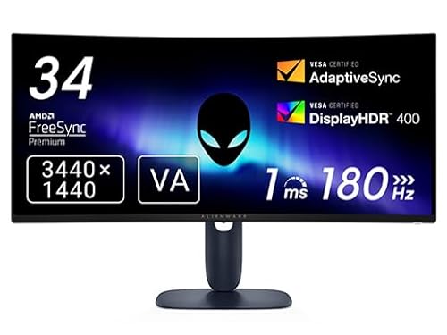 Dell Alienware AW3425DWM 34インチ カーブ型曲面 WQHD ゲーミングモニター 3440×1440/ブラック/VA/180Hz (メーカー3年保証、良品先出しサービス保証付き)
