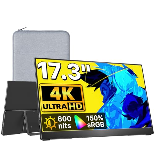 VisionOwl 大型ポータブルモニター 17.3インチ 4K UHD 600 nits ノートパソコンモニター 150% sRGB USB-C HDMI IPS ポータブルスクリーン ノートパソコン PC Mac PS5 Xbox用 内蔵キックスタンドスピーカー VESAマウント可能 V173UH