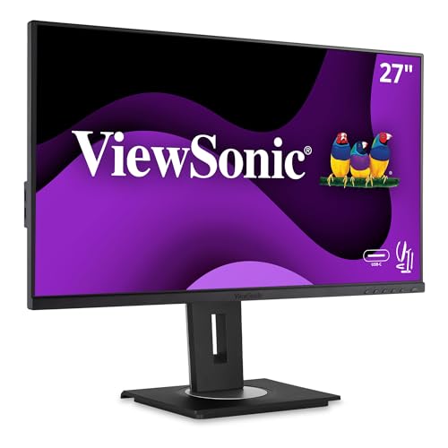 ViewSonic VG275 27インチ IPS 1080p モニター、高度な人間工学を備えた表面用に設計された、60W USB C、HDMI、DisplayPort。