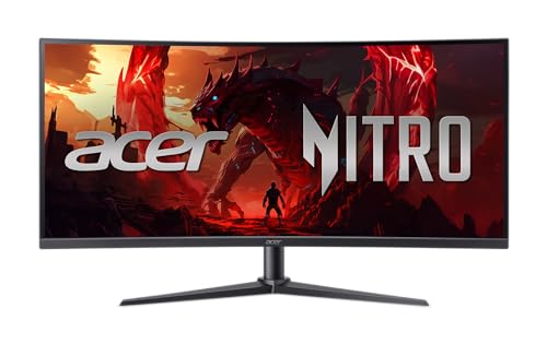 Acer Nitro 34インチ ゲーミングモニター | QHD 3440 x 1440 | 1500R 21:9 カーブ | AMD FreeSync Premium | 200Hz リフレッシュレート | 1ms (VRB) | sRGB 99% | 1 x ディスプレイポート 1.4 & HDMI 2.1ポート | 2 x HDMI 2.1ポート | XZ340 CUR X0bmiiphx。