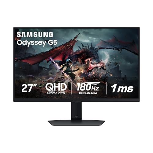 サムスン Samsung 27インチ オデッセイ G5 QHD ブラック ゲーミングモニター 180Hzリフレッシュレート、1ms G同期、VESA DisplayHDR400、エルゴノミックスタンド - (LS27DG500ENXZA) [カナダ版]