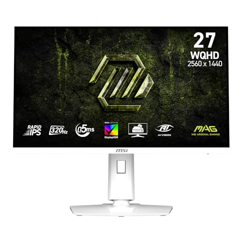 MSI MAG 274QRFW X32 27インチ 2560 x 1440 (QHD) ゲーミングモニター 320Hz アダプティブ同期 HDR対応 HDMI VGAポート VESAマウント可能 チルト 4面スリムベゼル 0.5ms ホワイト