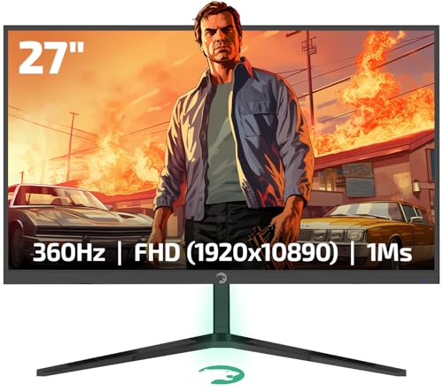 GAMEPOWER Rapid 27インチ 1ms 360Hz 1080p ゲーミングモニター - フラットIPS、HDR10 高さ/傾き/回転/ピボット調整可能RGBアンチグレアディスプレイ、HDMI/DP/USB、FreeSync、G-Sync、350cd/m² 明るいLED、レーザーロゴ。