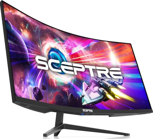 Sceptre 34インチ 曲面ウルトラワイド WQHDモニター (3440×1440) R1500 最大180Hz/165Hz DisplayPort x2 99%sRGB 1ms スピーカー内蔵 マシンブラック 2025年 (C345B-QUT168)