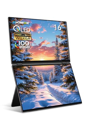 EHOMEWEI デュアルモニター 16インチ QLED 2.5K 2560x1600 デュアルディスプレイ 折りたたみ ミラーリング 拡張 薄型 6mm XQ-160NW