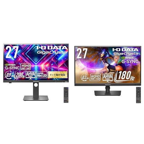 アイ・オー・データ 【セット買い】アイ・オー・データ IODATA GigaCrysta MiniLED ゲーミングモニター 27インチ 200Hz 0.9ms WQHD AHVAパネル 非光沢 ブラック 量子ドット/HDR1000 EX-GDQ271JLAQ + ゲーミングモニター 27インチ GigaCrysta WQHD 180Hz AHVAパネル ブラック EX-GDQ271JA