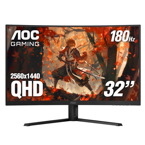 AOC CQ27G4H 27インチ 湾曲ゲーミングモニター QHD 2K 2560x1440 1500R VA 180Hz 0.5ms AMD FreeSync Premium、高さ調節スタンド、Xbox PS5スイッチ互換、3年間のゼロブライトドット。