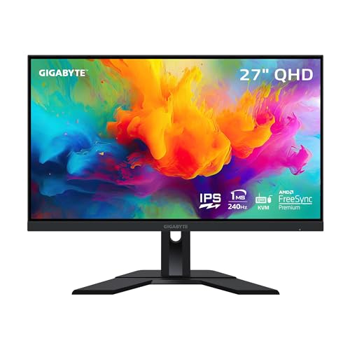 GIGABYTE M27Q X 27" 240Hz 1440P -KVM Gaming -Monitor, 2560 x 1440 SS IPS Display, 1ms (MPRT) Response Time, 92% DCI-P3, 1x Display Port 1.4, 2x HDMI 2.0, 2x USB 3.0, 1x USB Type-C M27Q X-SA