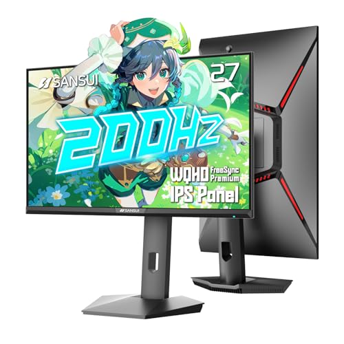 SANSUI 27インチ WQHD 200Hz 180Hz ゲーミングモニター 2560×1440P-AMD FreeSync 1ms DCI-P3 95% 高速IPS コンピューターモニター、高さ調節可能な垂直/水平回転、2×DisplayPort/HDMI | HDR|ローモーションブラー ES-G27F6Q