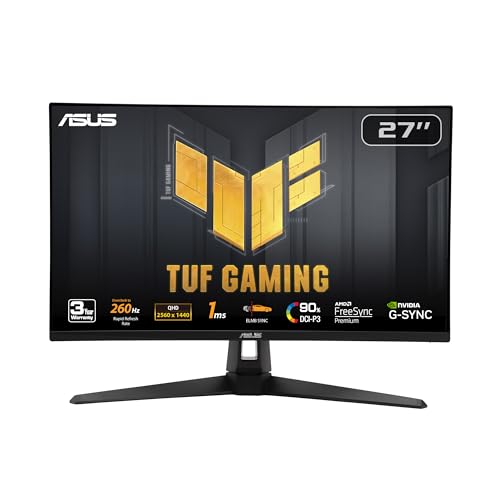 ASUS TUF Gaming 27インチ 1440P ゲーミングモニター (VG27AQM1A) - QHD(2560×1440)、260Hz、1ms、高速IPS、極端なローモーションブラー同期、Freesync Premium、G-SYNC対応、DisplayHDR400、3年保証